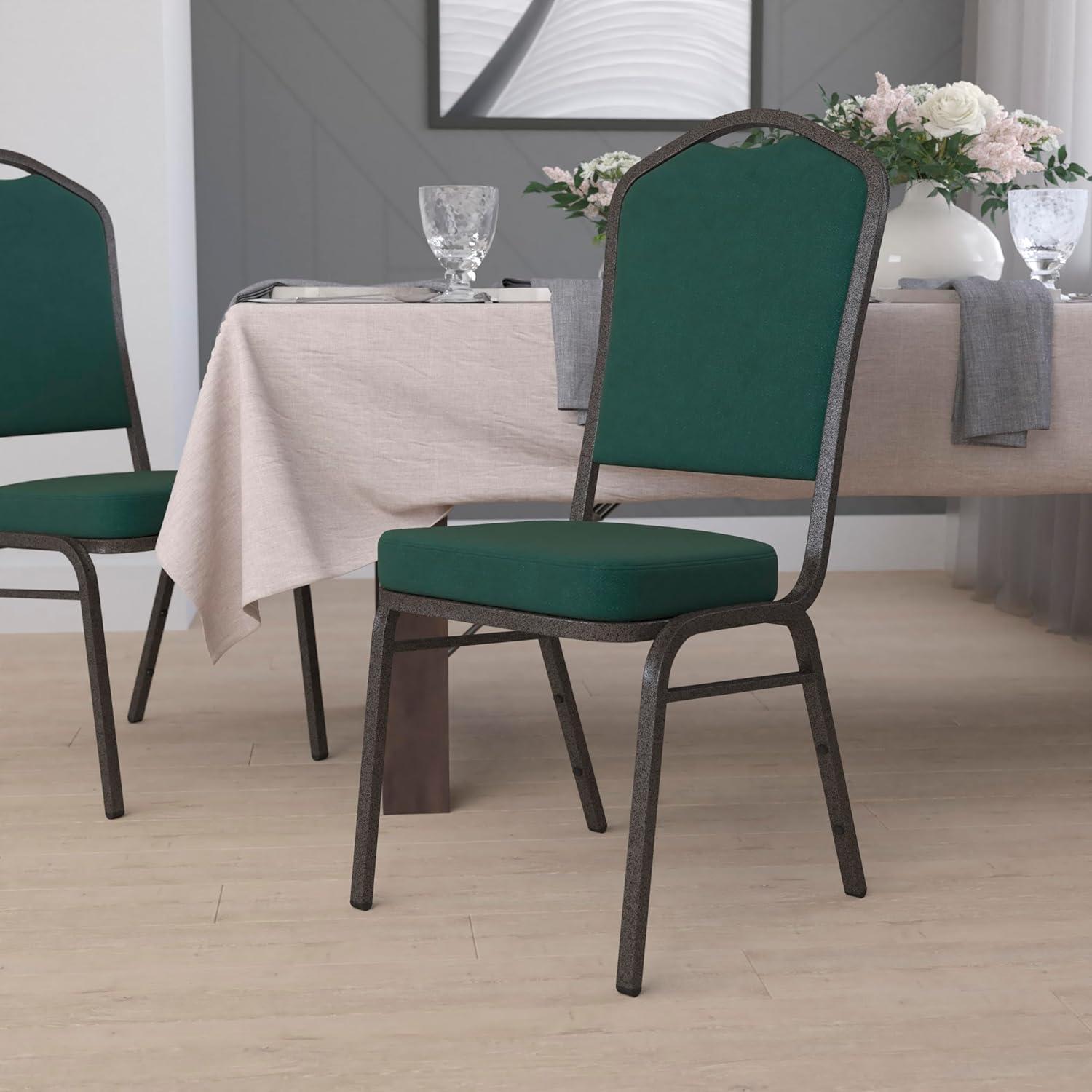 imageFlash Furniture 4 Pack HERCULES Series Crown Back Stacking Banquet Chair in Black Fabric Silver FrameGreen FabricGold Vein Frame