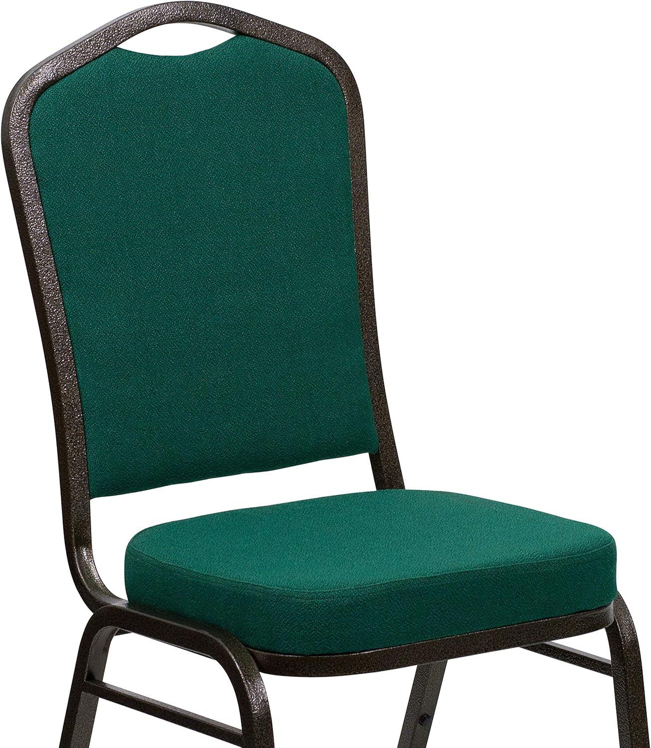 imageFlash Furniture 4 Pack HERCULES Series Crown Back Stacking Banquet Chair in Black Fabric Silver FrameGreen FabricGold Vein Frame