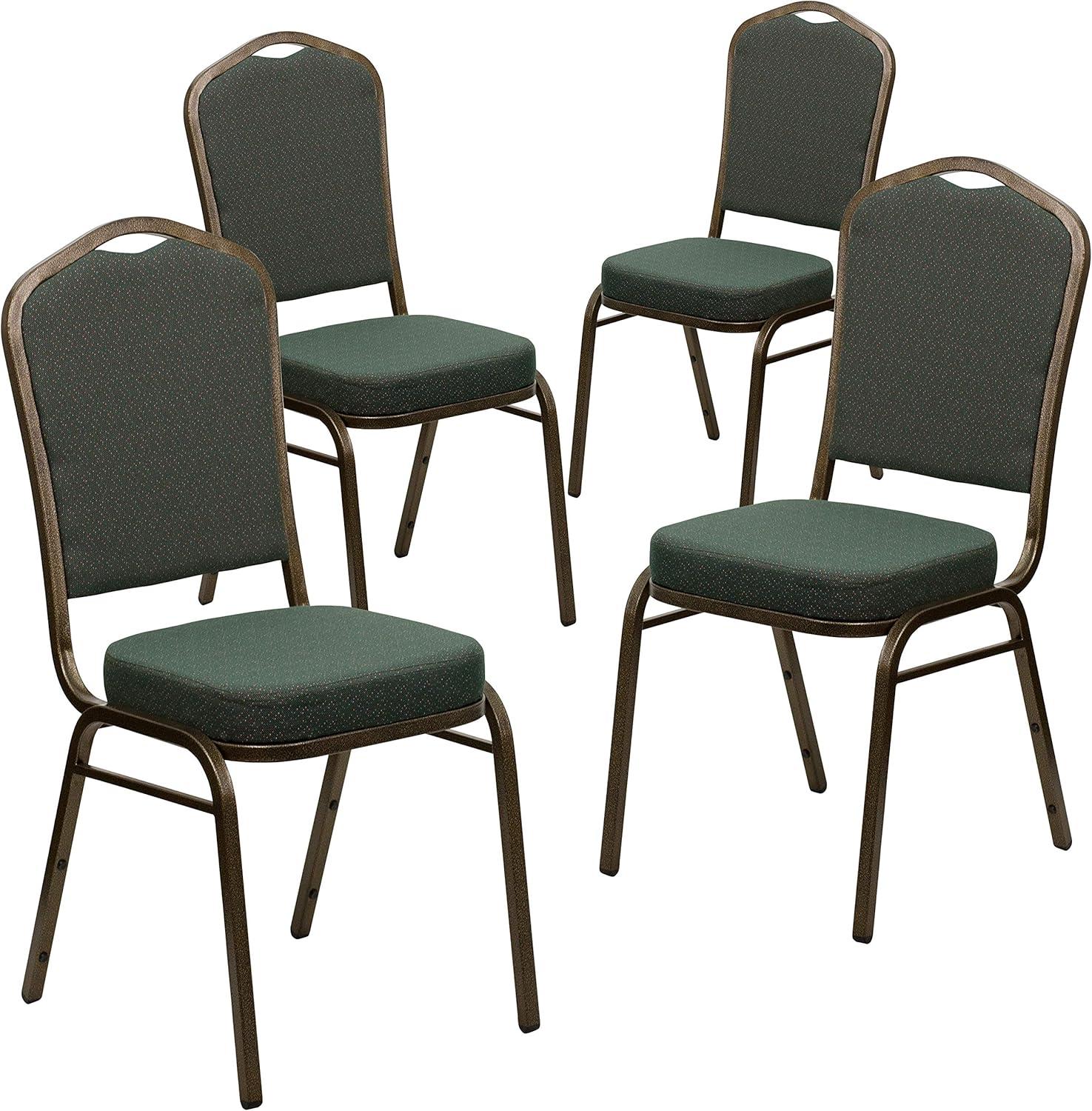 imageFlash Furniture 4 Pack HERCULES Series Crown Back Stacking Banquet Chair in Black Fabric Silver FrameGreen Patterned FabricGold Vein Frame