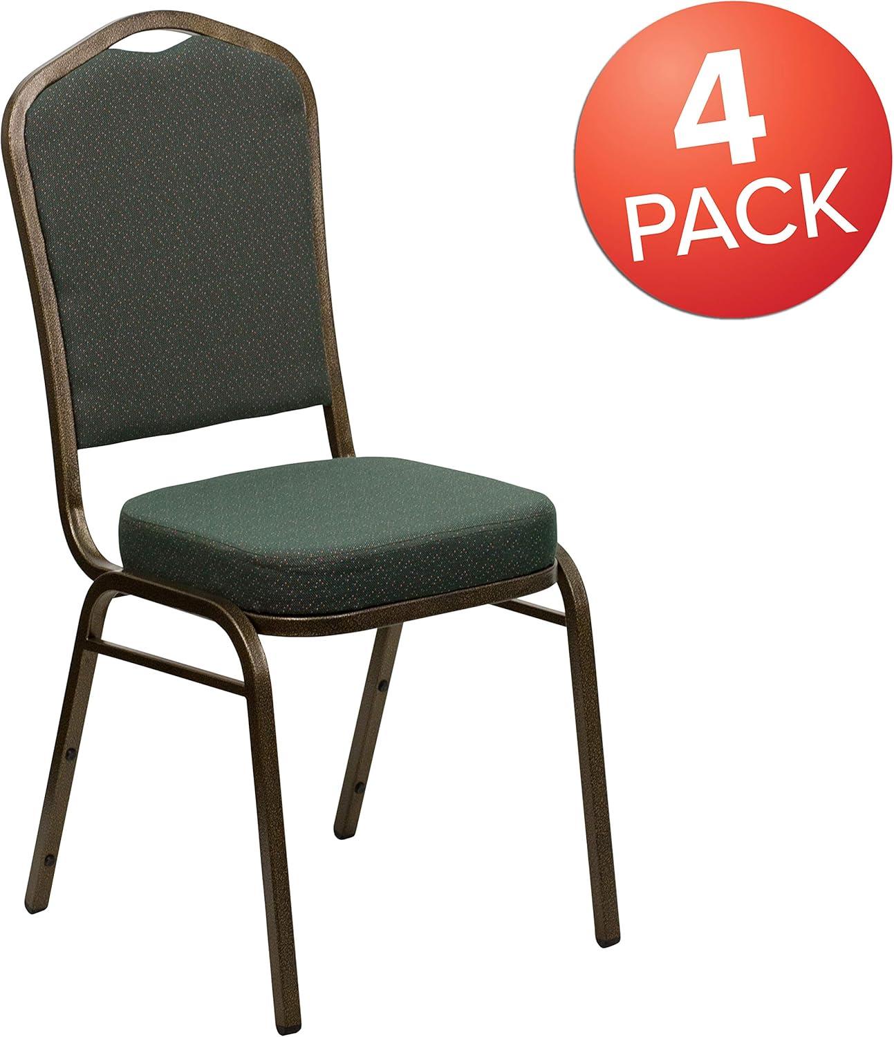 imageFlash Furniture 4 Pack HERCULES Series Crown Back Stacking Banquet Chair in Black Fabric Silver FrameGreen Patterned FabricGold Vein Frame