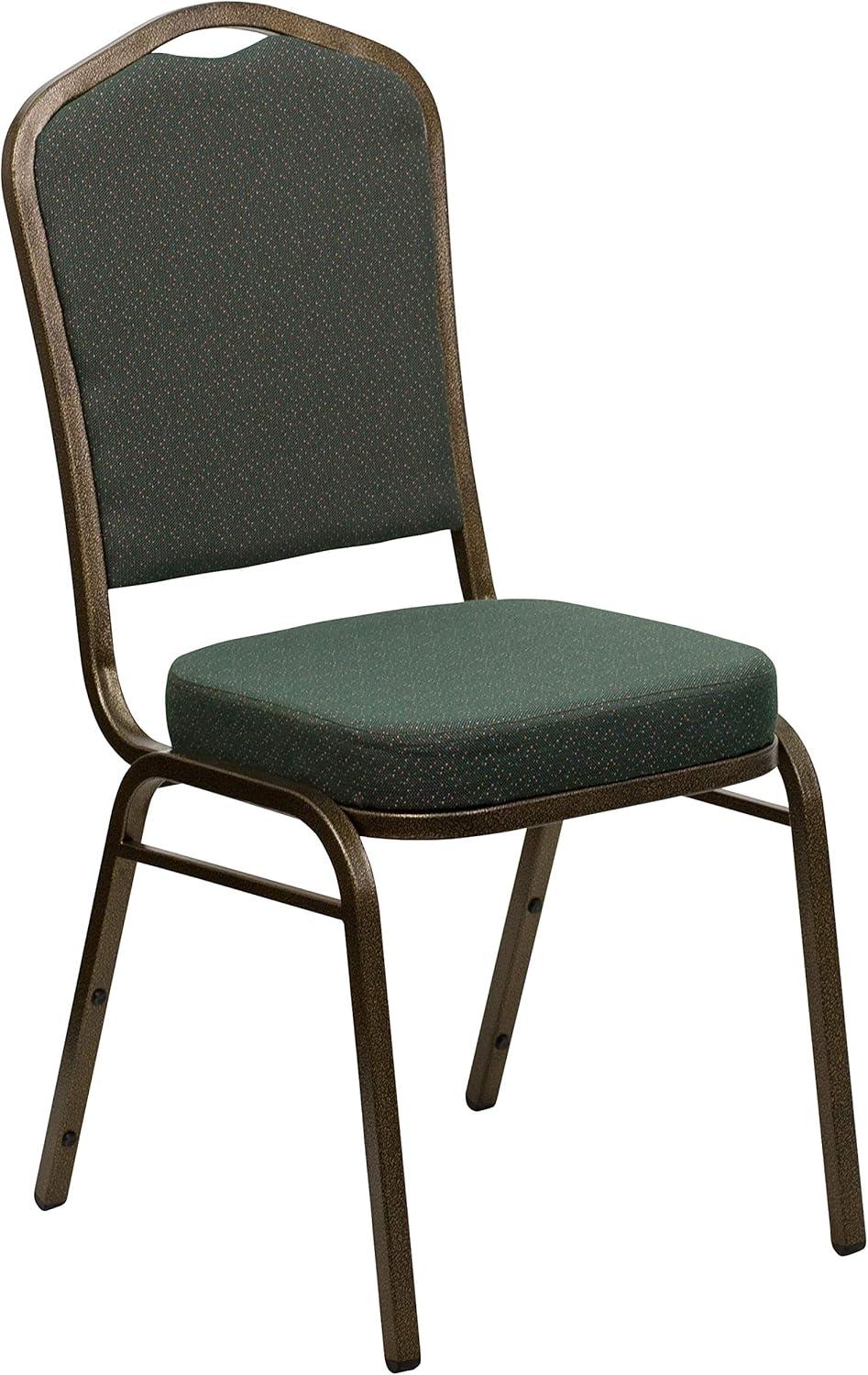 imageFlash Furniture 4 Pack HERCULES Series Crown Back Stacking Banquet Chair in Black Fabric Silver FrameGreen Patterned FabricGold Vein Frame