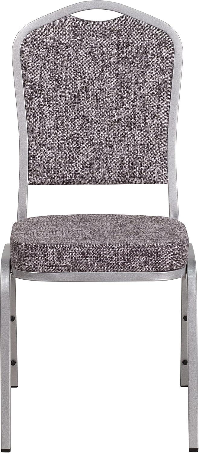 imageFlash Furniture 4 Pack HERCULES Series Crown Back Stacking Banquet Chair in Black Fabric Silver FrameHerringbone FabricSilver Frame