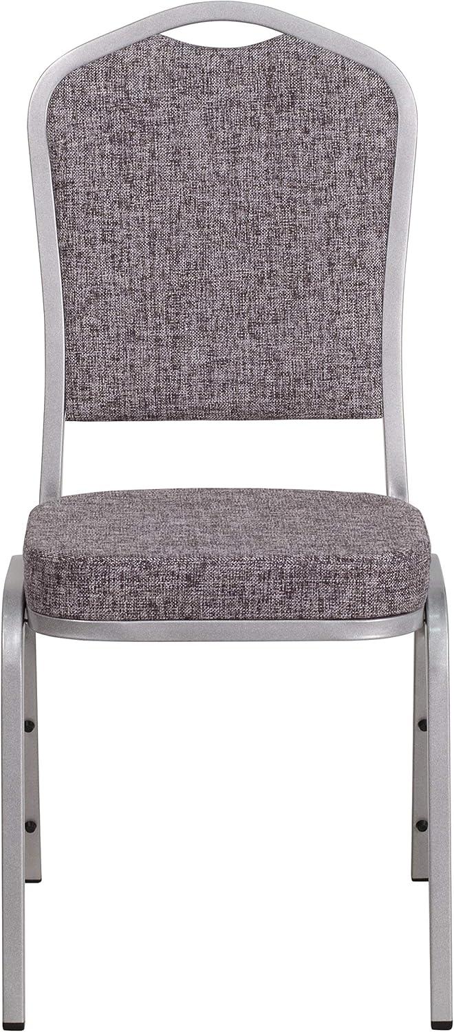 imageFlash Furniture 4 Pack HERCULES Series Crown Back Stacking Banquet Chair in Black Fabric Silver FrameHerringbone FabricSilver Frame