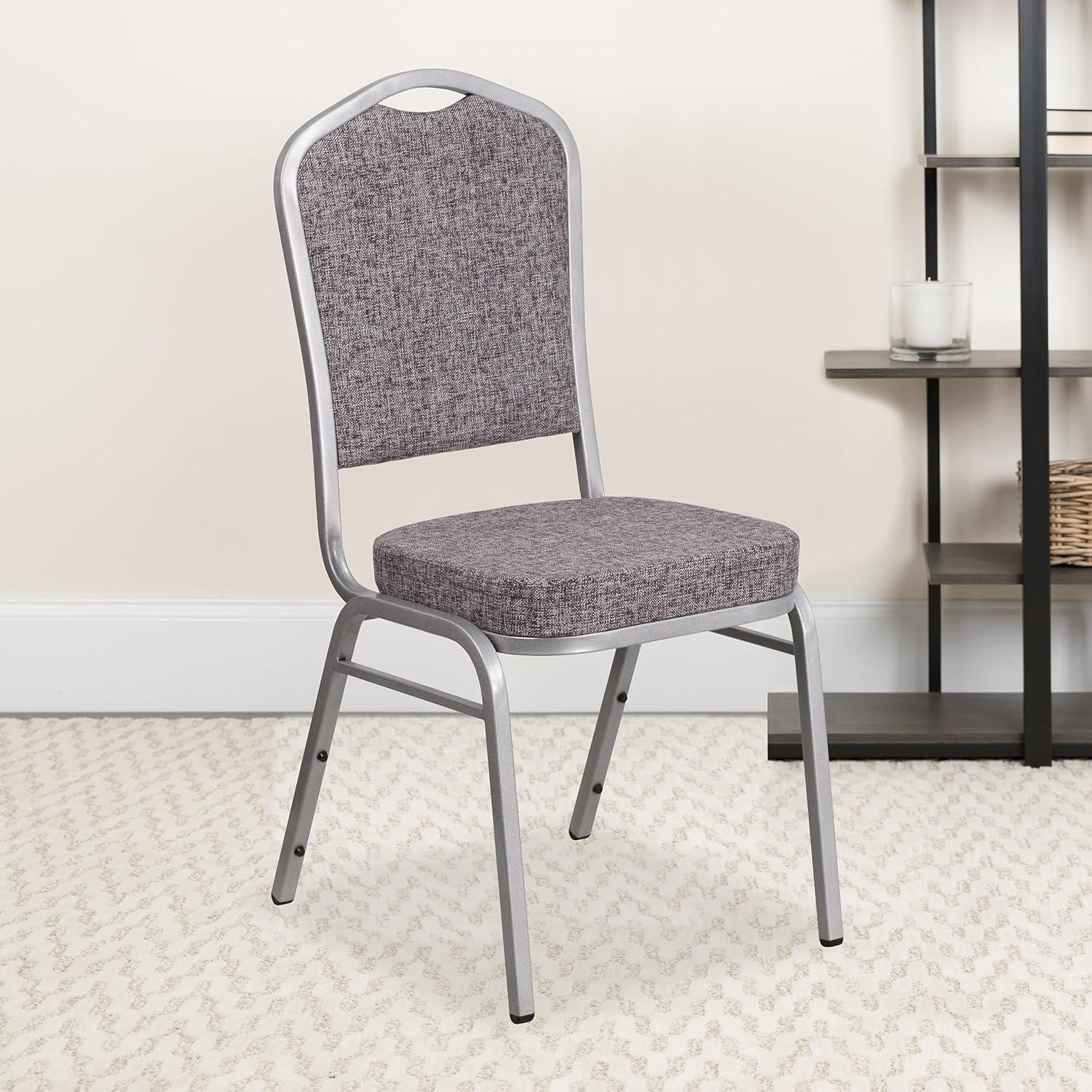 imageFlash Furniture 4 Pack HERCULES Series Crown Back Stacking Banquet Chair in Black Fabric Silver FrameHerringbone FabricSilver Frame