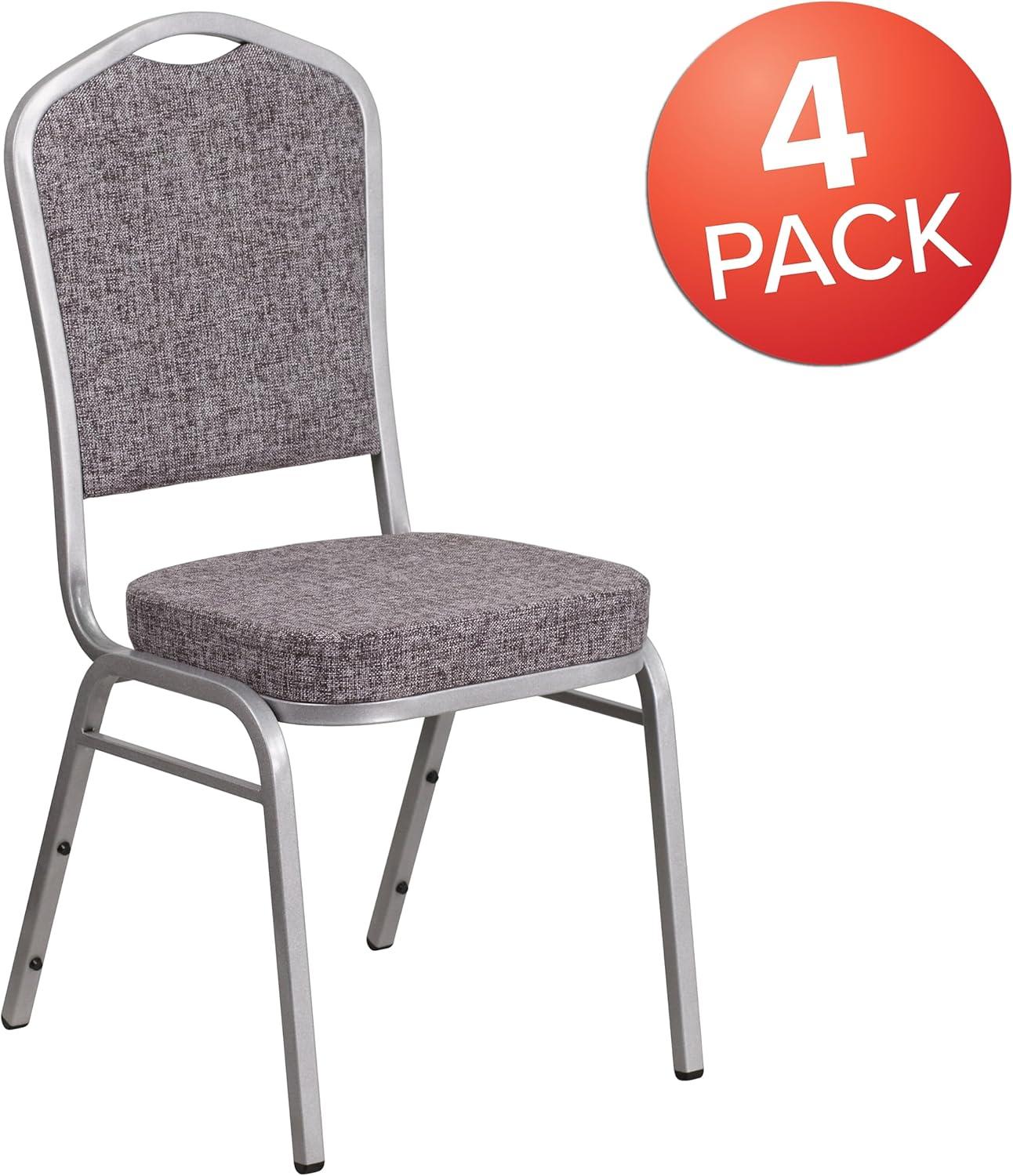 imageFlash Furniture 4 Pack HERCULES Series Crown Back Stacking Banquet Chair in Black Fabric Silver FrameHerringbone FabricSilver Frame