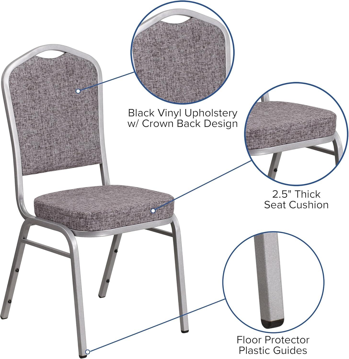 imageFlash Furniture 4 Pack HERCULES Series Crown Back Stacking Banquet Chair in Black Fabric Silver FrameHerringbone FabricSilver Frame
