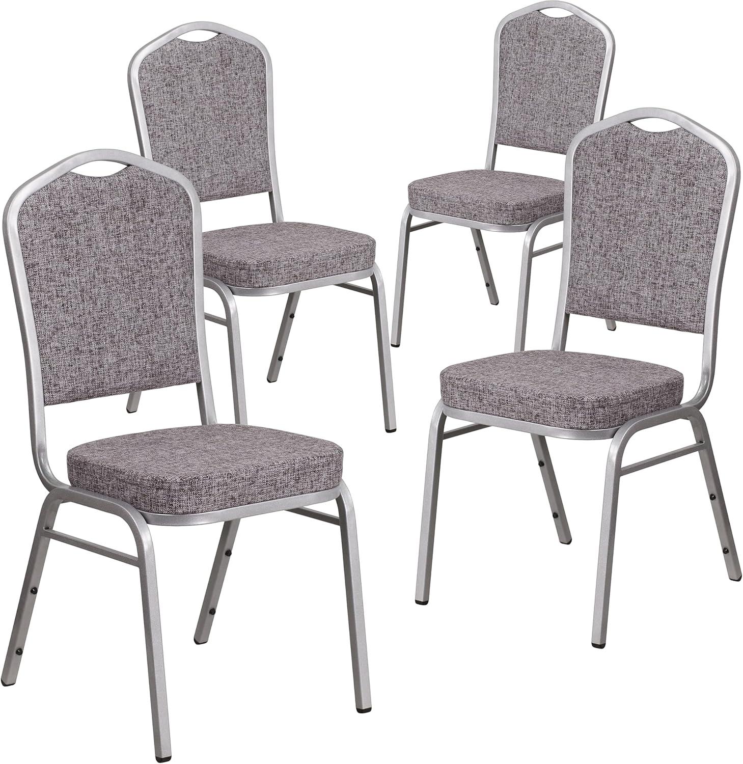 imageFlash Furniture 4 Pack HERCULES Series Crown Back Stacking Banquet Chair in Black Fabric Silver FrameHerringbone FabricSilver Frame
