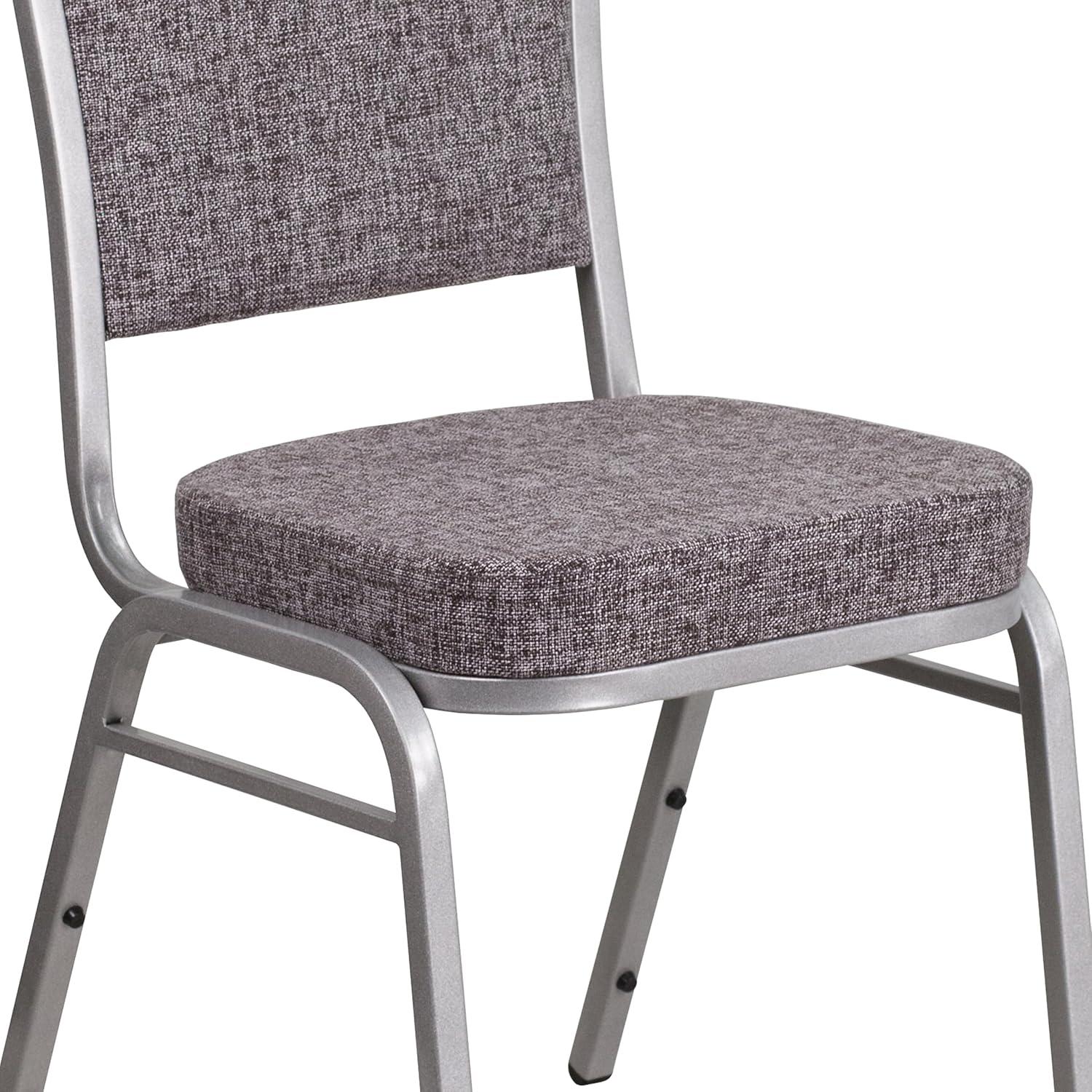 imageFlash Furniture 4 Pack HERCULES Series Crown Back Stacking Banquet Chair in Black Fabric Silver FrameHerringbone FabricSilver Frame