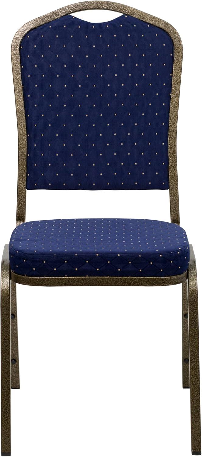 imageFlash Furniture 4 Pack HERCULES Series Crown Back Stacking Banquet Chair in Black Fabric Silver FrameNavy Blue Dot Patterned FabricGold Vein Frame
