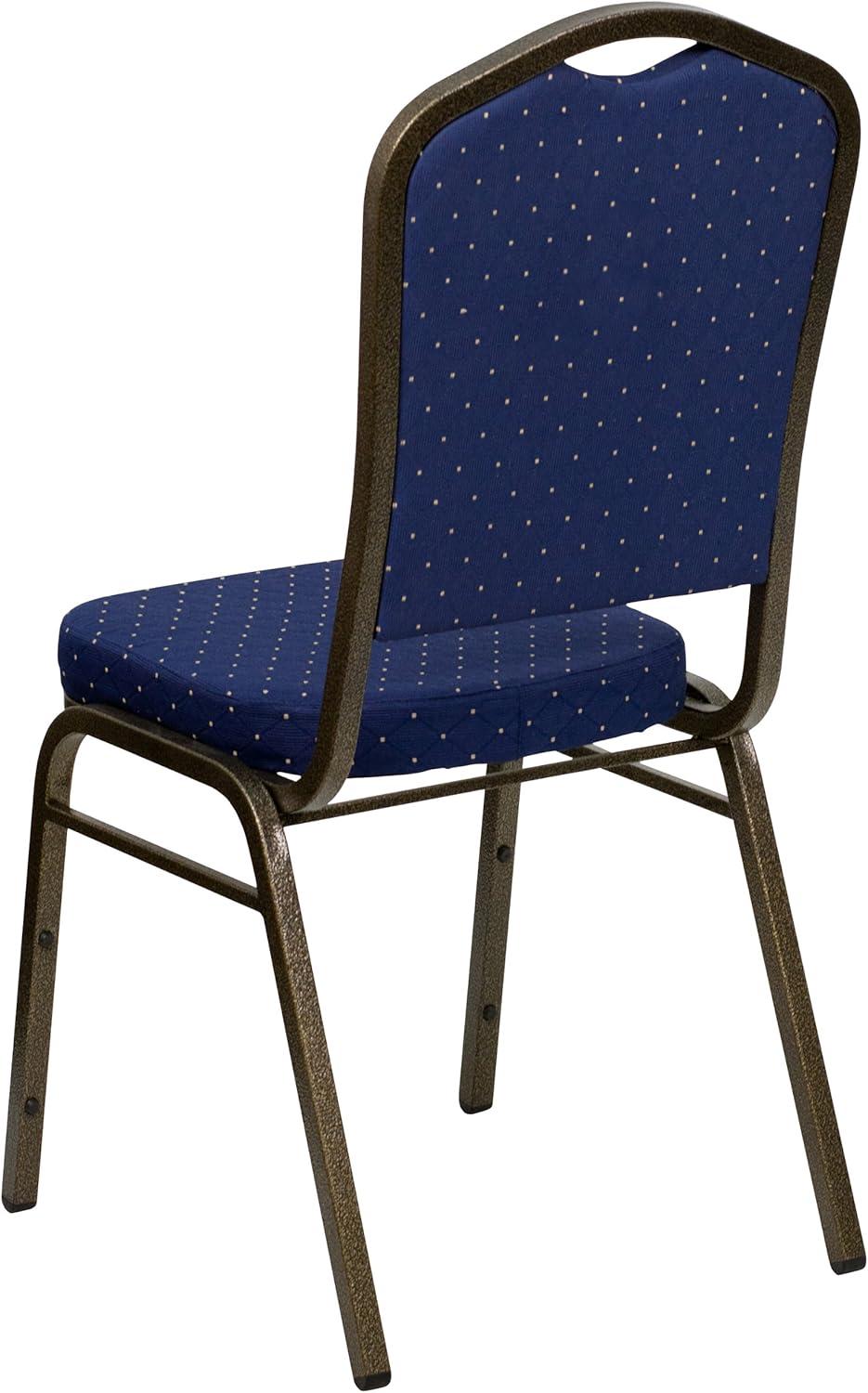imageFlash Furniture 4 Pack HERCULES Series Crown Back Stacking Banquet Chair in Black Fabric Silver FrameNavy Blue Dot Patterned FabricGold Vein Frame