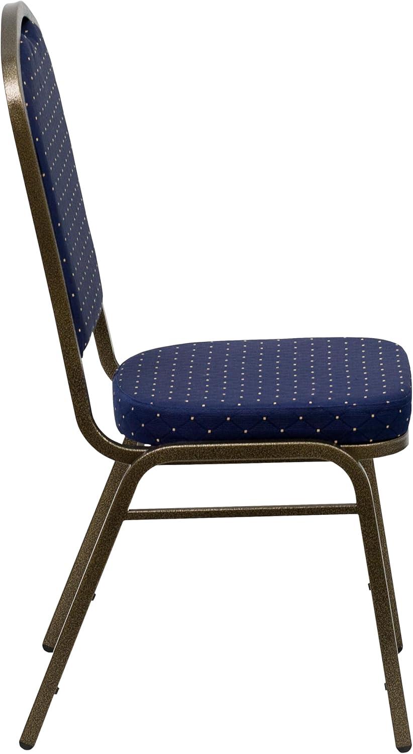 imageFlash Furniture 4 Pack HERCULES Series Crown Back Stacking Banquet Chair in Black Fabric Silver FrameNavy Blue Dot Patterned FabricGold Vein Frame