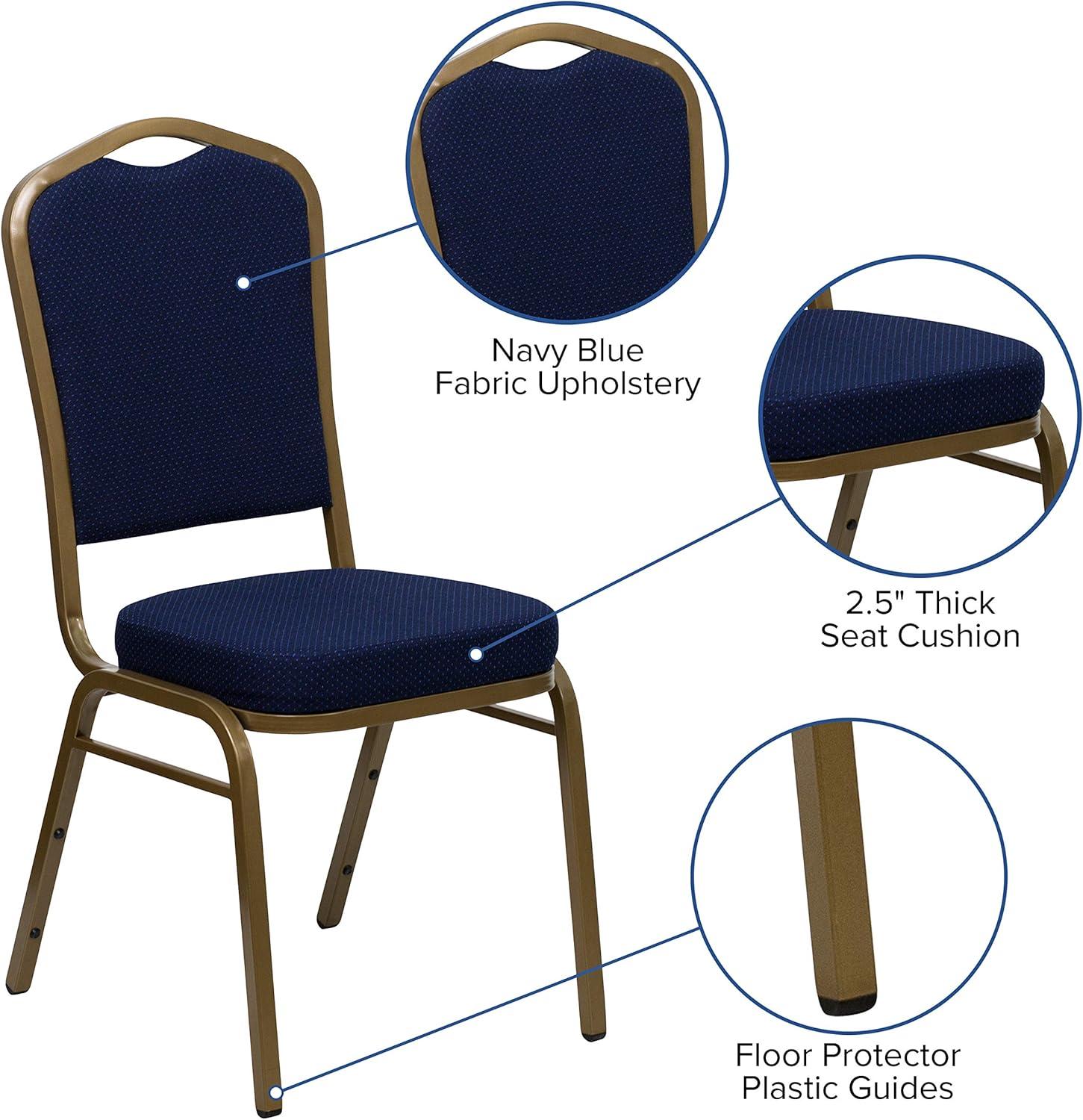 imageFlash Furniture 4 Pack HERCULES Series Crown Back Stacking Banquet Chair in Black Fabric Silver FrameNavy Blue Patterned FabricGold Frame