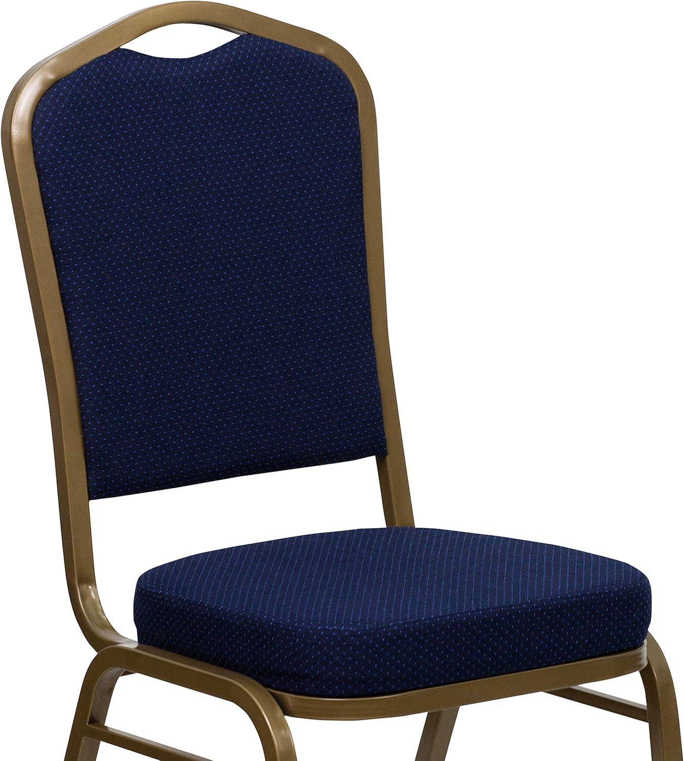 imageFlash Furniture 4 Pack HERCULES Series Crown Back Stacking Banquet Chair in Black Fabric Silver FrameNavy Blue Patterned FabricGold Frame