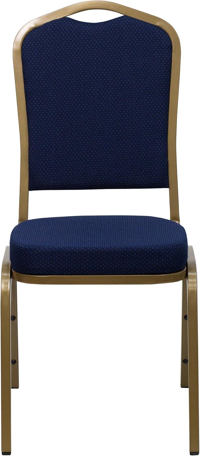 imageFlash Furniture 4 Pack HERCULES Series Crown Back Stacking Banquet Chair in Black Fabric Silver FrameNavy Blue Patterned FabricGold Frame