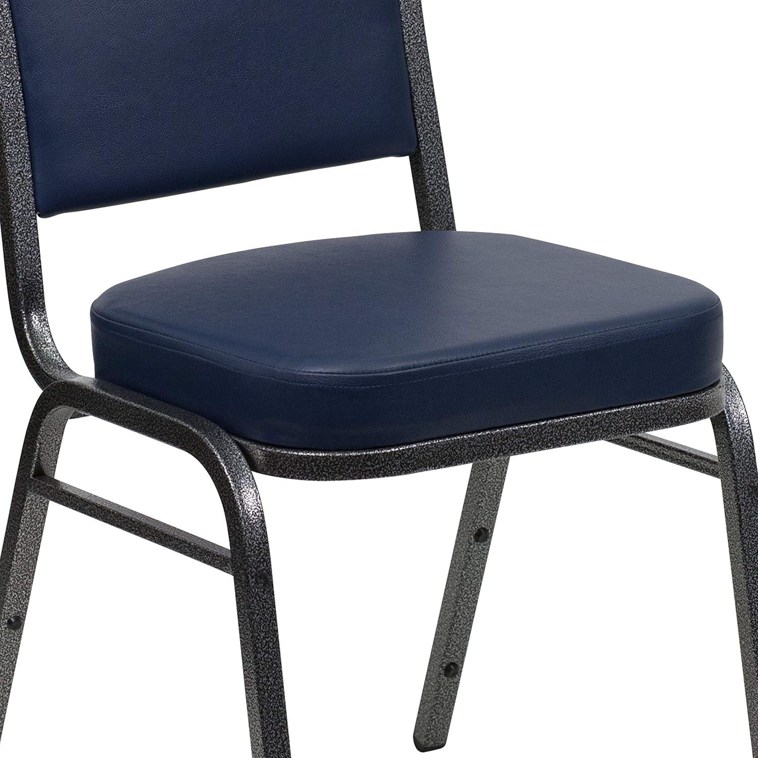 imageFlash Furniture 4 Pack HERCULES Series Crown Back Stacking Banquet Chair in Black Fabric Silver FrameNavy VinylSilver Vein Frame