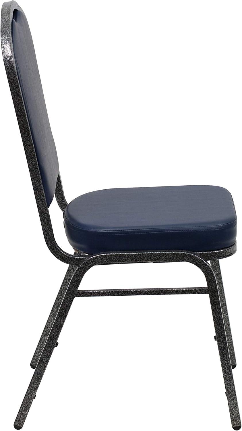 imageFlash Furniture 4 Pack HERCULES Series Crown Back Stacking Banquet Chair in Black Fabric Silver FrameNavy VinylSilver Vein Frame