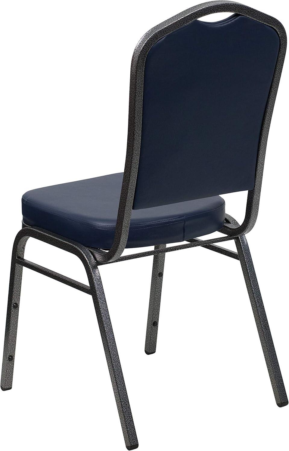 imageFlash Furniture 4 Pack HERCULES Series Crown Back Stacking Banquet Chair in Black Fabric Silver FrameNavy VinylSilver Vein Frame