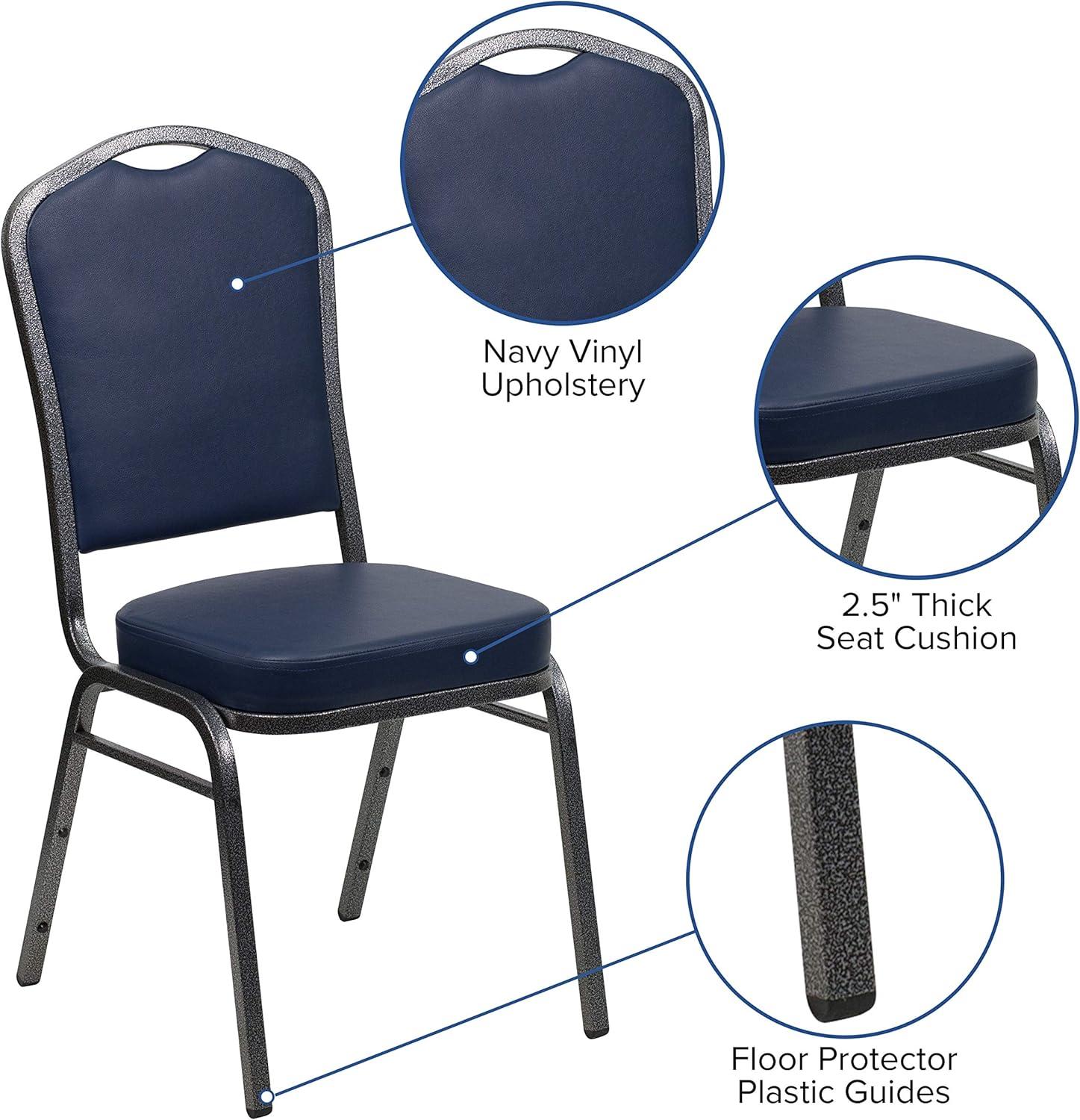 imageFlash Furniture 4 Pack HERCULES Series Crown Back Stacking Banquet Chair in Black Fabric Silver FrameNavy VinylSilver Vein Frame