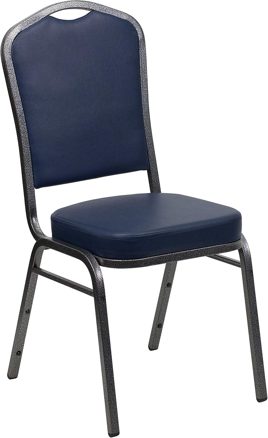 imageFlash Furniture 4 Pack HERCULES Series Crown Back Stacking Banquet Chair in Black Fabric Silver FrameNavy VinylSilver Vein Frame