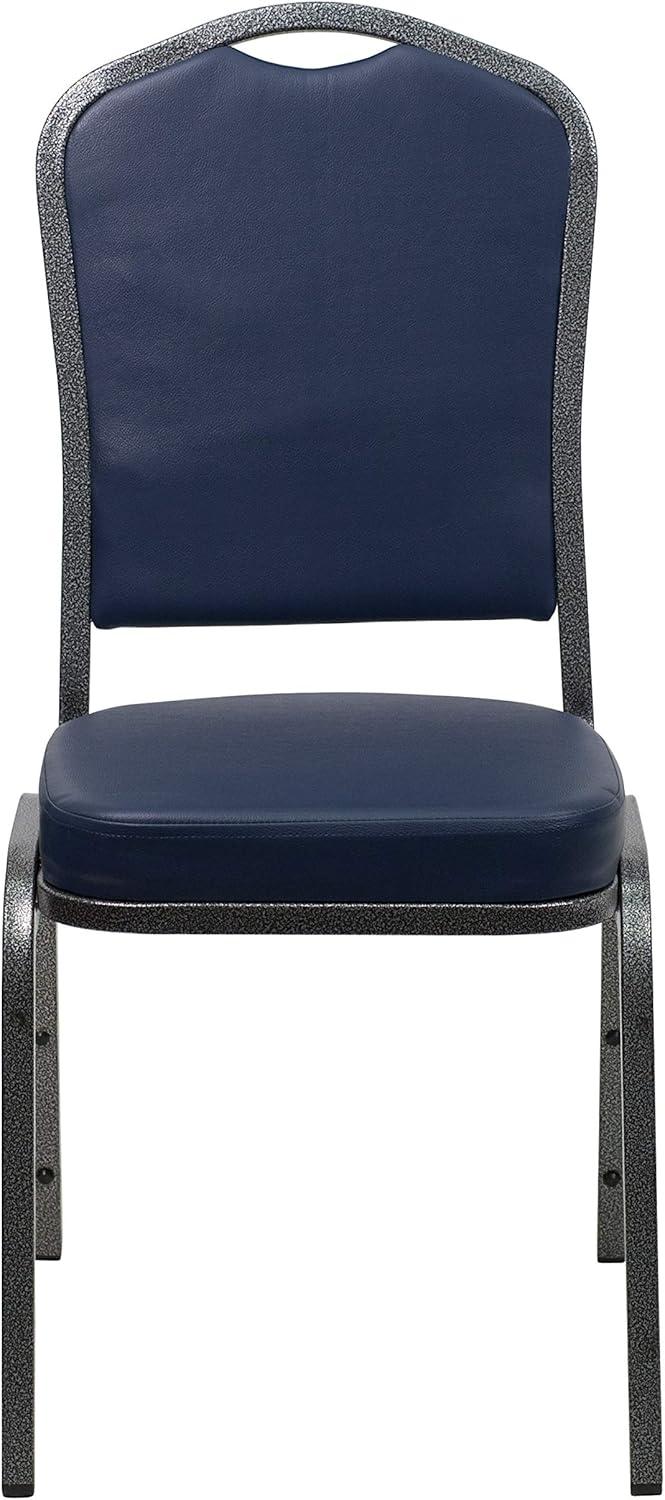 imageFlash Furniture 4 Pack HERCULES Series Crown Back Stacking Banquet Chair in Black Fabric Silver FrameNavy VinylSilver Vein Frame