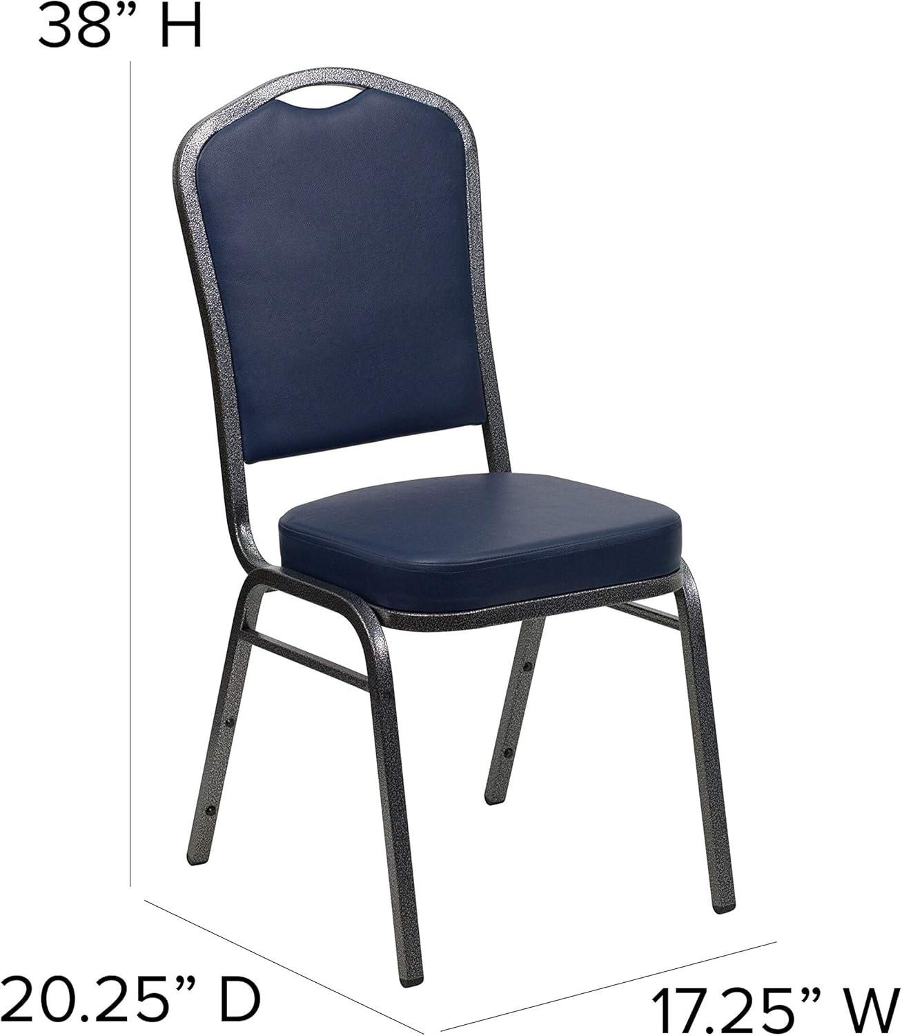 imageFlash Furniture 4 Pack HERCULES Series Crown Back Stacking Banquet Chair in Black Fabric Silver FrameNavy VinylSilver Vein Frame