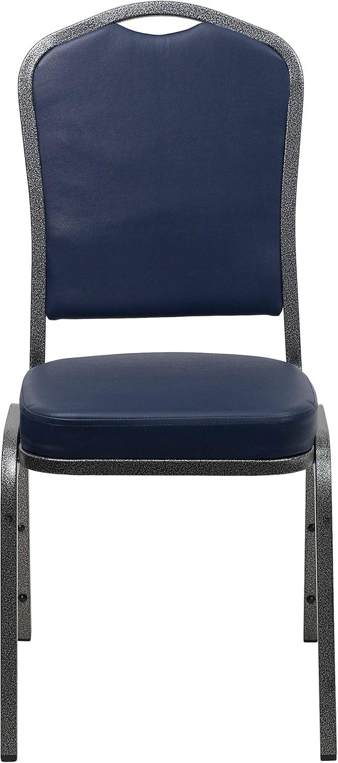 imageFlash Furniture 4 Pack HERCULES Series Crown Back Stacking Banquet Chair in Black Fabric Silver FrameNavy VinylSilver Vein Frame