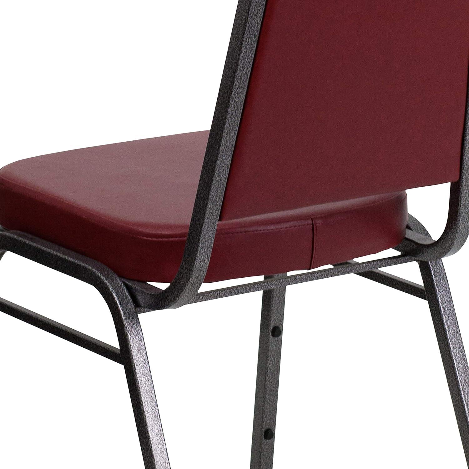 imageFlash Furniture 4 Pack HERCULES Series Trapezoidal Back Stacking Banquet Chair in Burgundy Patterned Fabric Gold FrameBurgundy VinylSilver Vein Frame