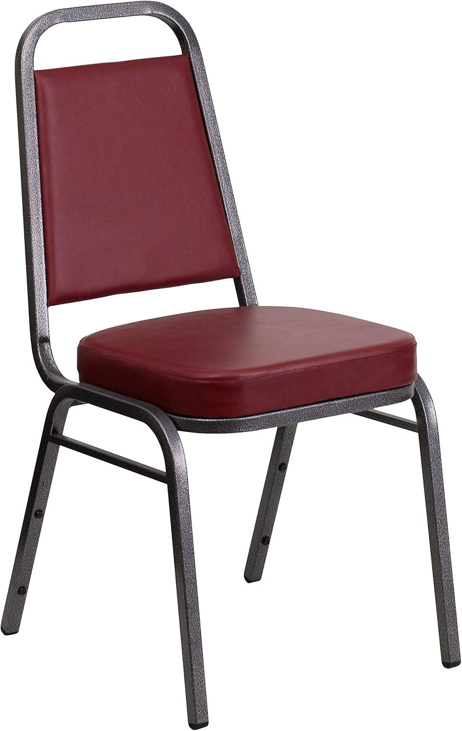 imageFlash Furniture 4 Pack HERCULES Series Trapezoidal Back Stacking Banquet Chair in Burgundy Patterned Fabric Gold FrameBurgundy VinylSilver Vein Frame