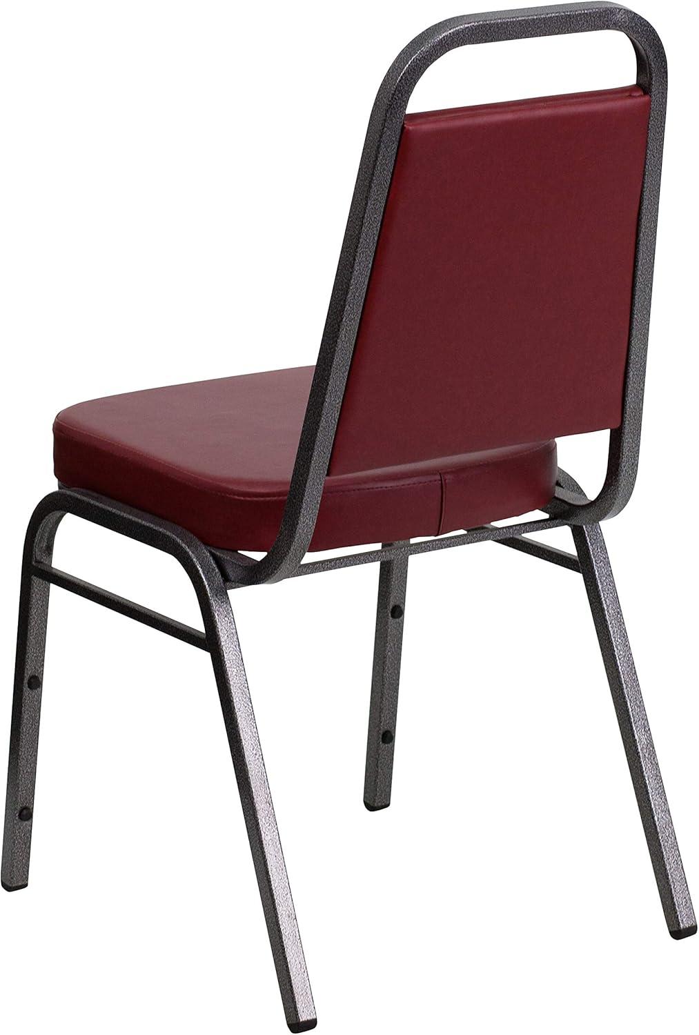 imageFlash Furniture 4 Pack HERCULES Series Trapezoidal Back Stacking Banquet Chair in Burgundy Patterned Fabric Gold FrameBurgundy VinylSilver Vein Frame