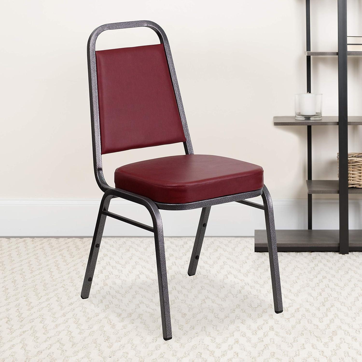 imageFlash Furniture 4 Pack HERCULES Series Trapezoidal Back Stacking Banquet Chair in Burgundy Patterned Fabric Gold FrameBurgundy VinylSilver Vein Frame