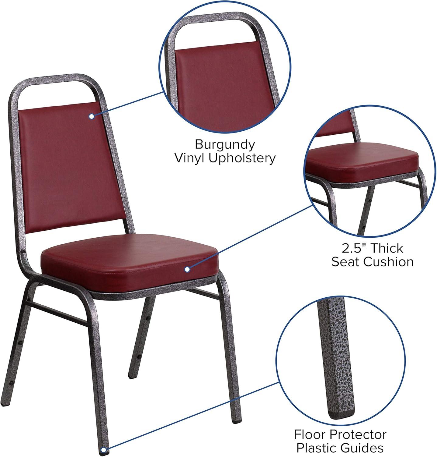 imageFlash Furniture 4 Pack HERCULES Series Trapezoidal Back Stacking Banquet Chair in Burgundy Patterned Fabric Gold FrameBurgundy VinylSilver Vein Frame
