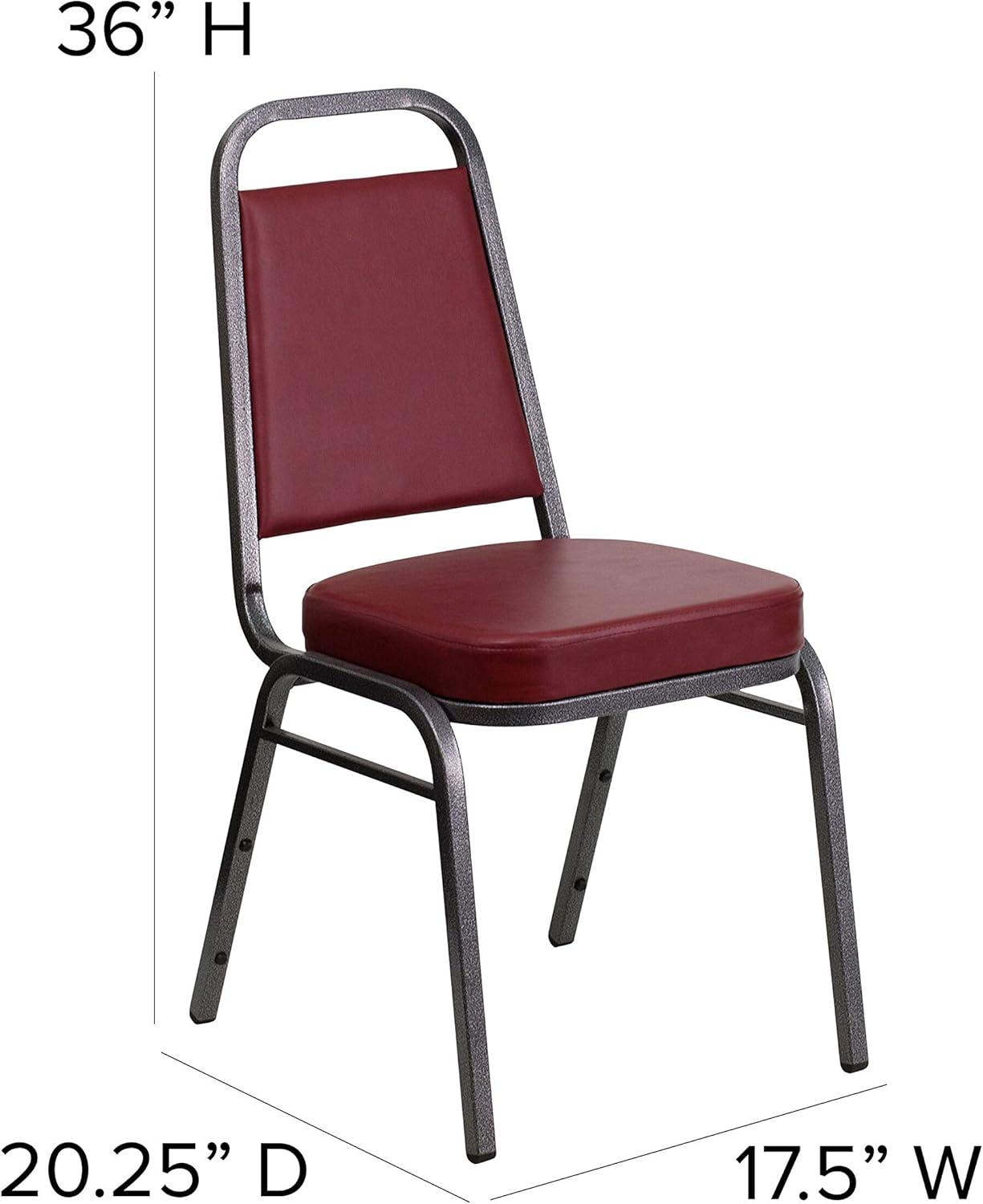 imageFlash Furniture 4 Pack HERCULES Series Trapezoidal Back Stacking Banquet Chair in Burgundy Patterned Fabric Gold FrameBurgundy VinylSilver Vein Frame