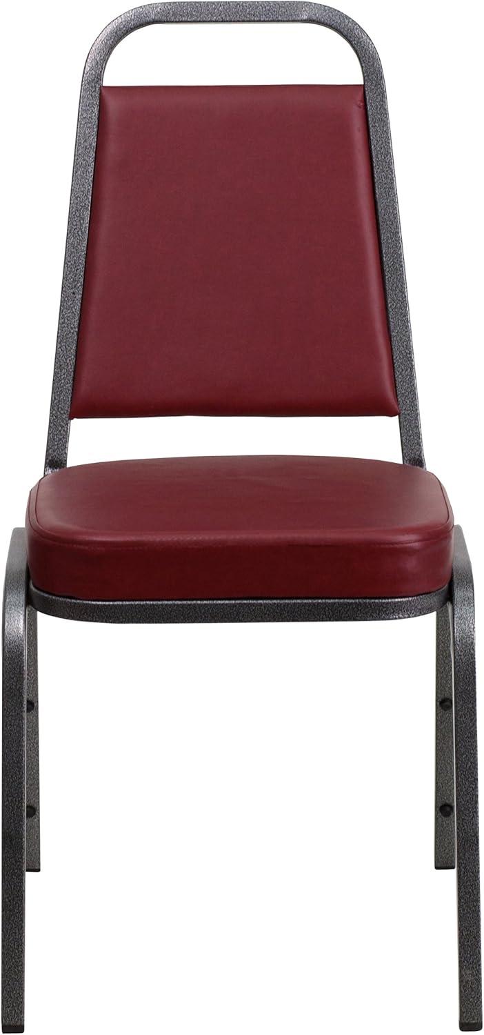 imageFlash Furniture 4 Pack HERCULES Series Trapezoidal Back Stacking Banquet Chair in Burgundy Patterned Fabric Gold FrameBurgundy VinylSilver Vein Frame