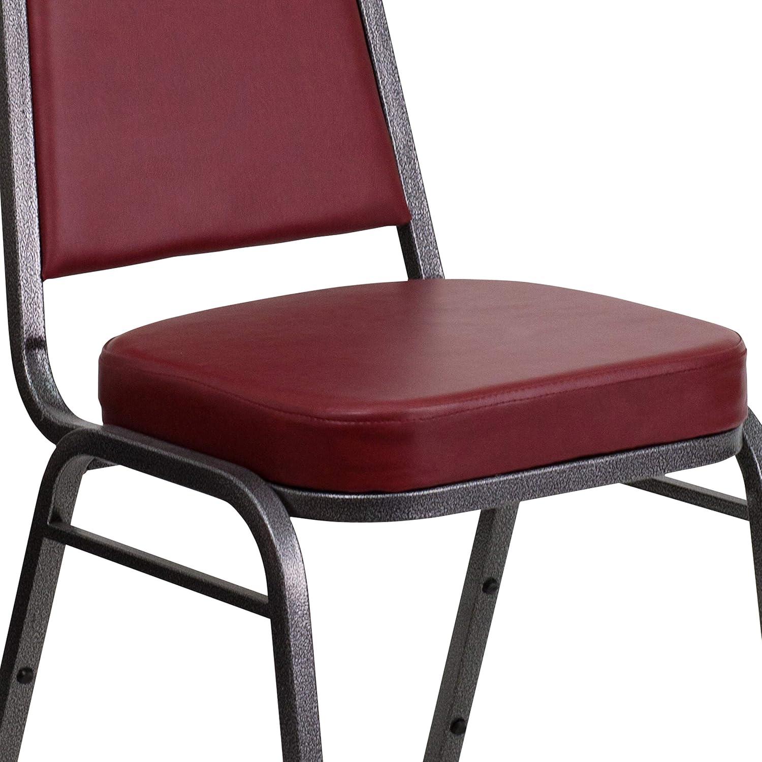 imageFlash Furniture 4 Pack HERCULES Series Trapezoidal Back Stacking Banquet Chair in Burgundy Patterned Fabric Gold FrameBurgundy VinylSilver Vein Frame