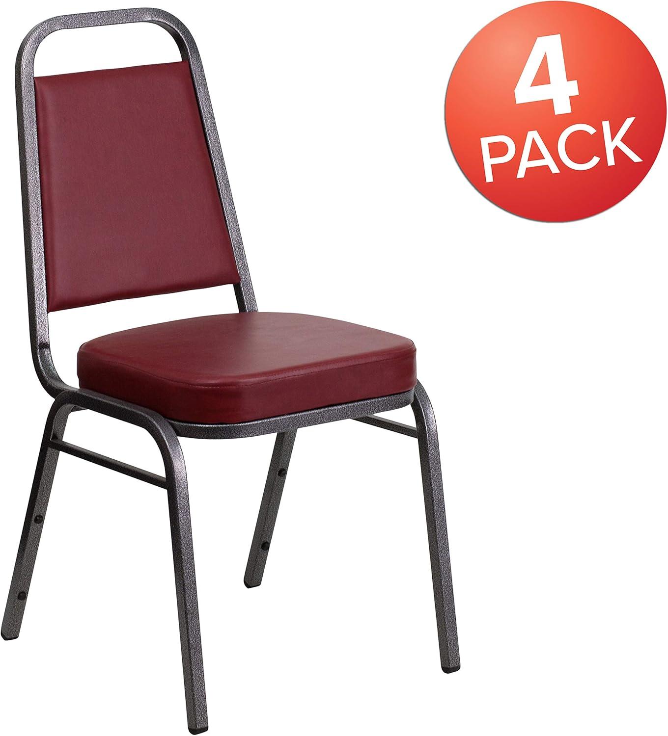 imageFlash Furniture 4 Pack HERCULES Series Trapezoidal Back Stacking Banquet Chair in Burgundy Patterned Fabric Gold FrameBurgundy VinylSilver Vein Frame