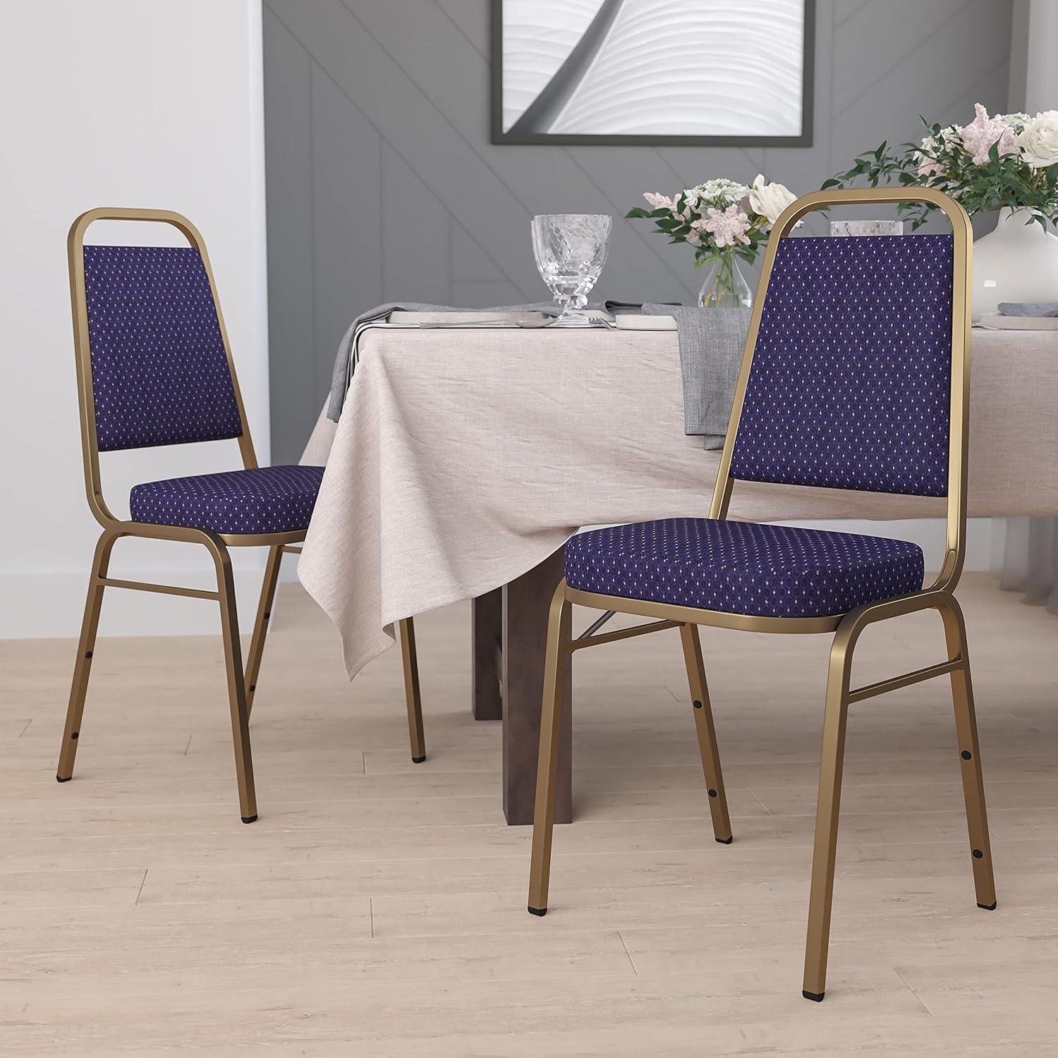 imageFlash Furniture 4 Pack HERCULES Series Trapezoidal Back Stacking Banquet Chair in Burgundy Patterned Fabric Gold FrameNavy Patterned FabricGold Frame