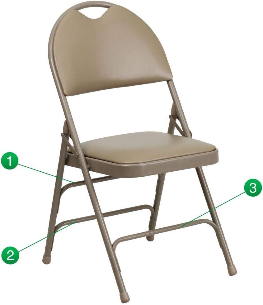 imageFlash Furniture 4 Pack HERCULES Series UltraPremium Triple Braced Burgundy Fabric Metal Folding Chair with EasyCarry HandleBeige VinylBeige Frame