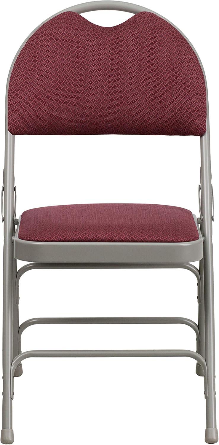 imageFlash Furniture 4 Pack HERCULES Series UltraPremium Triple Braced Burgundy Fabric Metal Folding Chair with EasyCarry HandleBurgundy FabricGray Frame