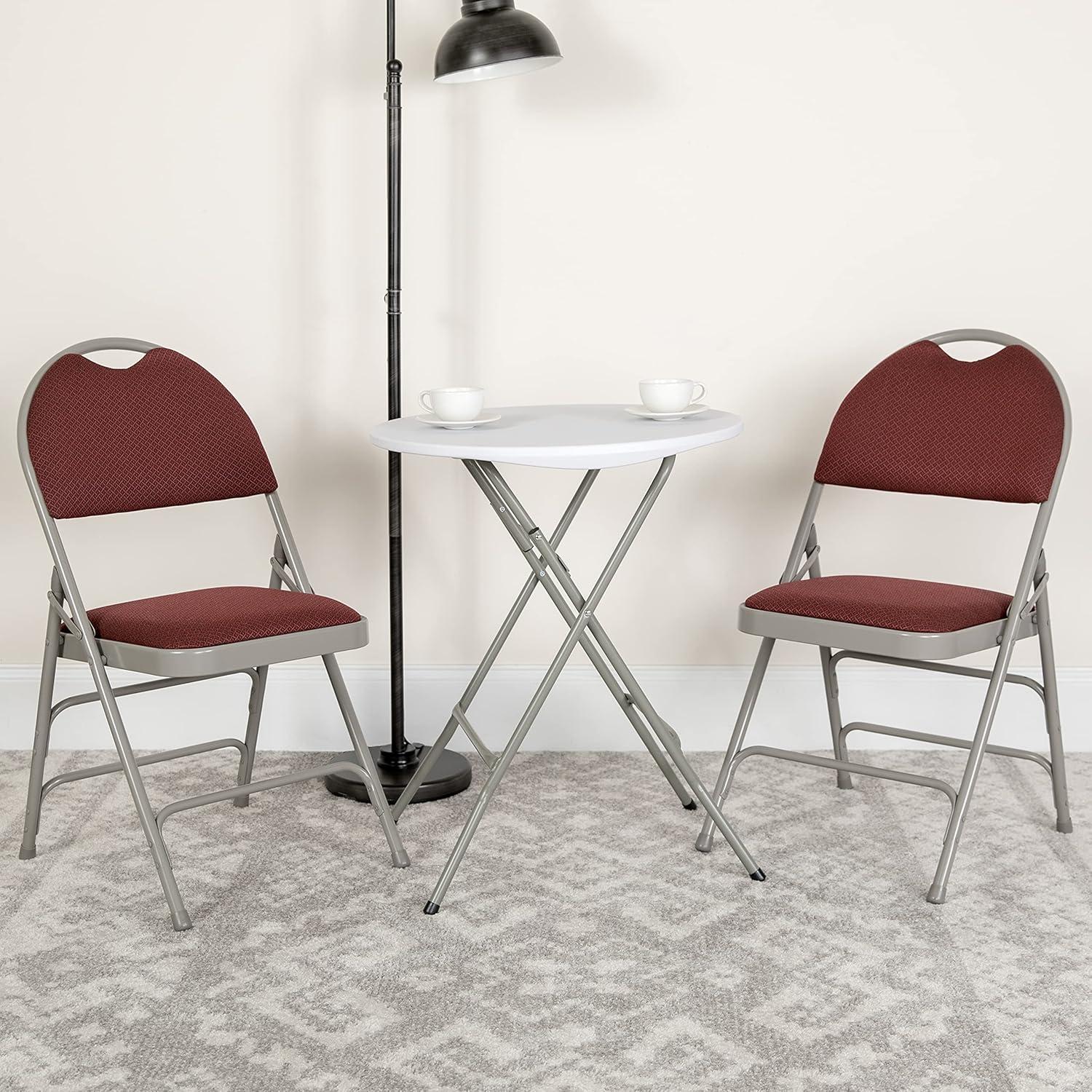 imageFlash Furniture 4 Pack HERCULES Series UltraPremium Triple Braced Burgundy Fabric Metal Folding Chair with EasyCarry HandleBurgundy FabricGray Frame