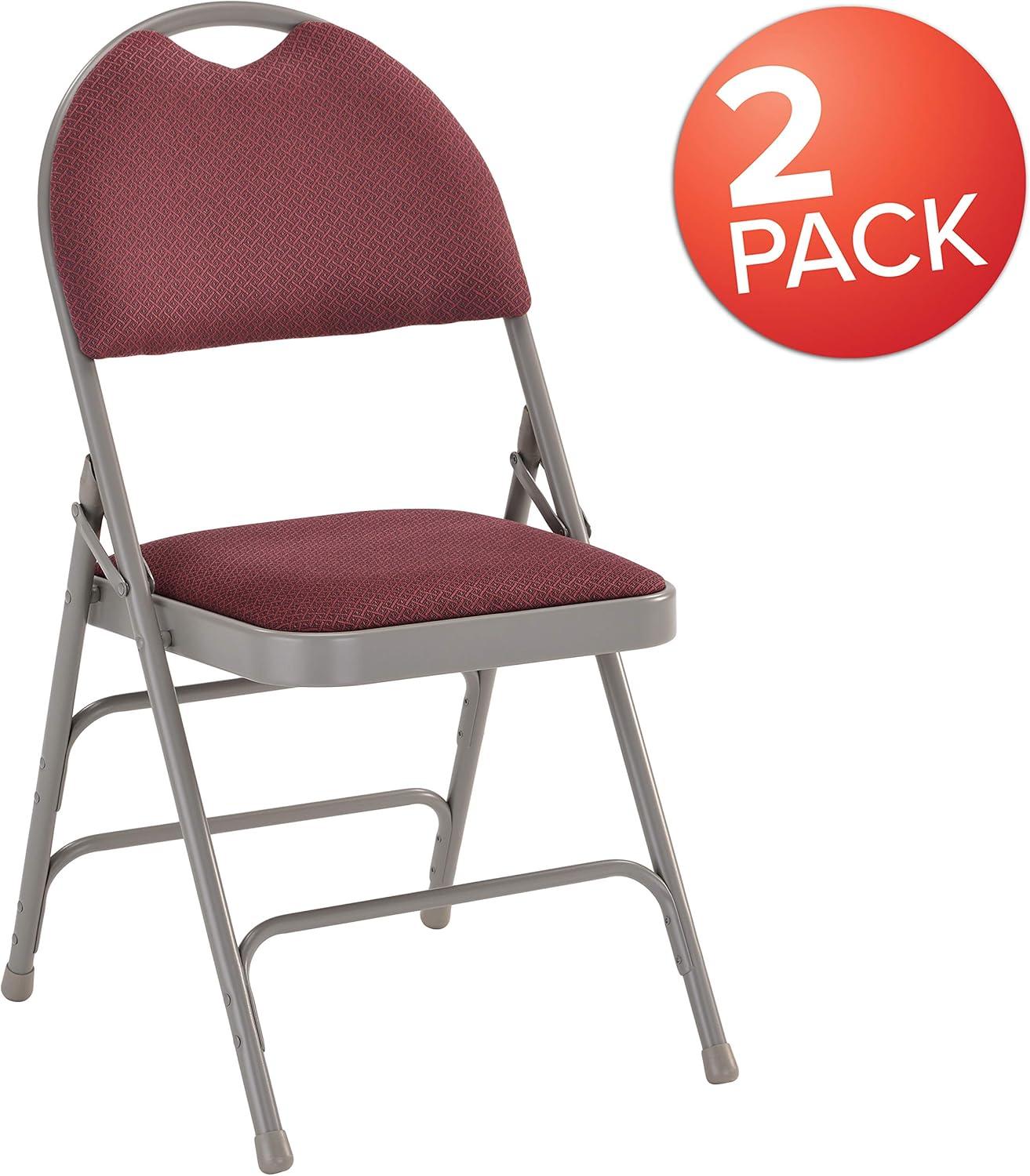 imageFlash Furniture 4 Pack HERCULES Series UltraPremium Triple Braced Burgundy Fabric Metal Folding Chair with EasyCarry HandleBurgundy FabricGray Frame