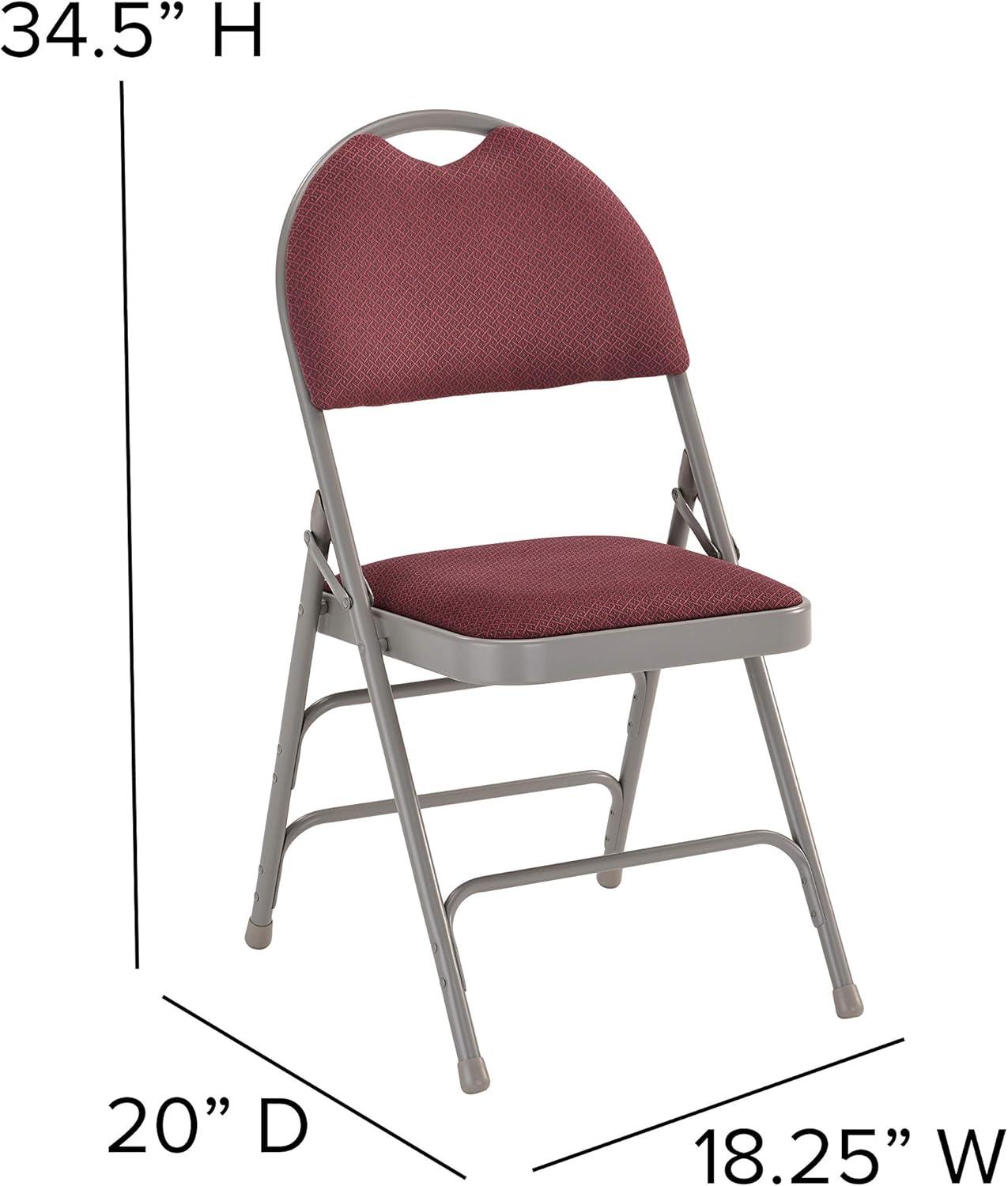 imageFlash Furniture 4 Pack HERCULES Series UltraPremium Triple Braced Burgundy Fabric Metal Folding Chair with EasyCarry HandleBurgundy FabricGray Frame