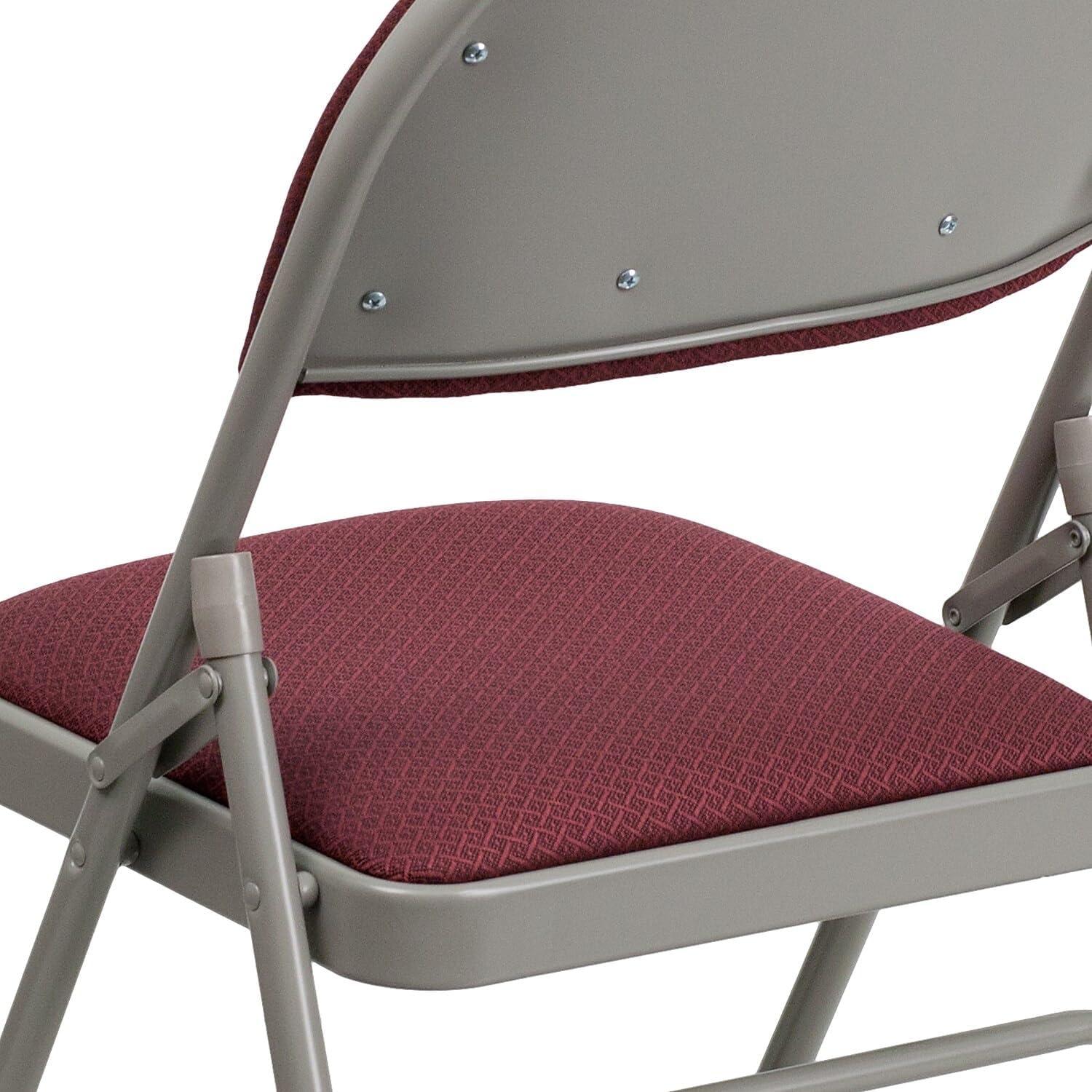 imageFlash Furniture 4 Pack HERCULES Series UltraPremium Triple Braced Burgundy Fabric Metal Folding Chair with EasyCarry HandleBurgundy FabricGray Frame