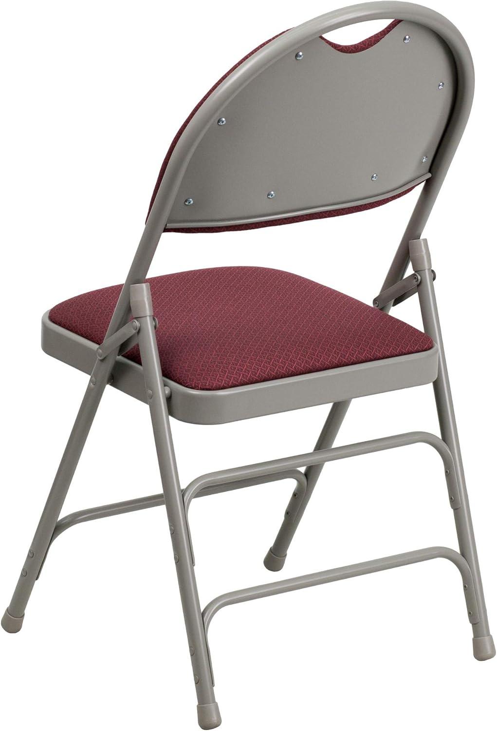 imageFlash Furniture 4 Pack HERCULES Series UltraPremium Triple Braced Burgundy Fabric Metal Folding Chair with EasyCarry HandleBurgundy FabricGray Frame