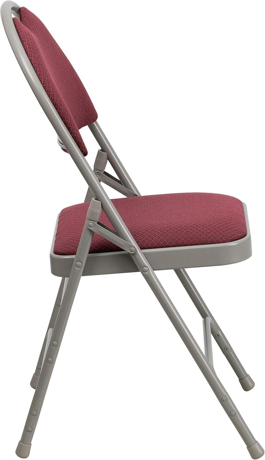 imageFlash Furniture 4 Pack HERCULES Series UltraPremium Triple Braced Burgundy Fabric Metal Folding Chair with EasyCarry HandleBurgundy FabricGray Frame