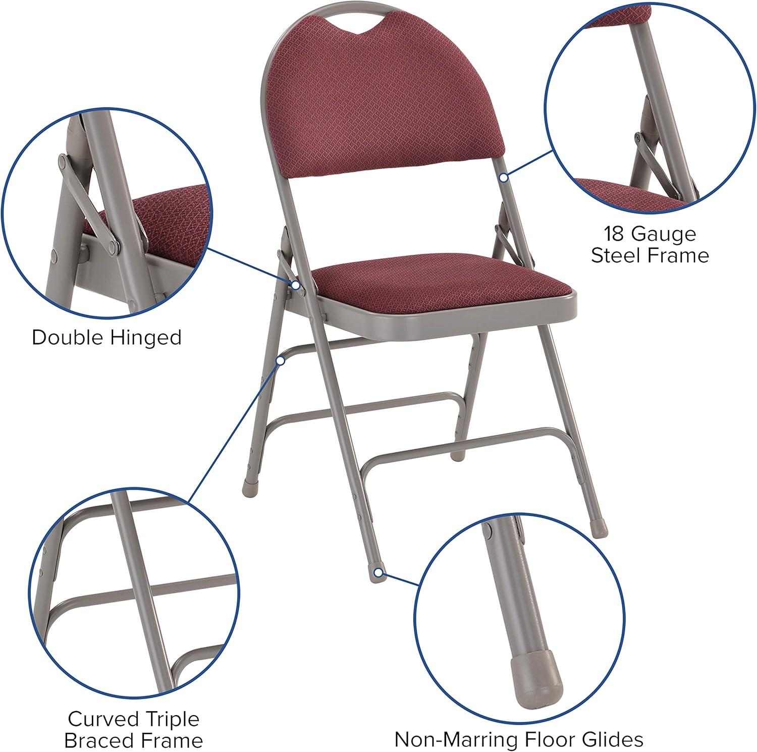 imageFlash Furniture 4 Pack HERCULES Series UltraPremium Triple Braced Burgundy Fabric Metal Folding Chair with EasyCarry HandleBurgundy FabricGray Frame