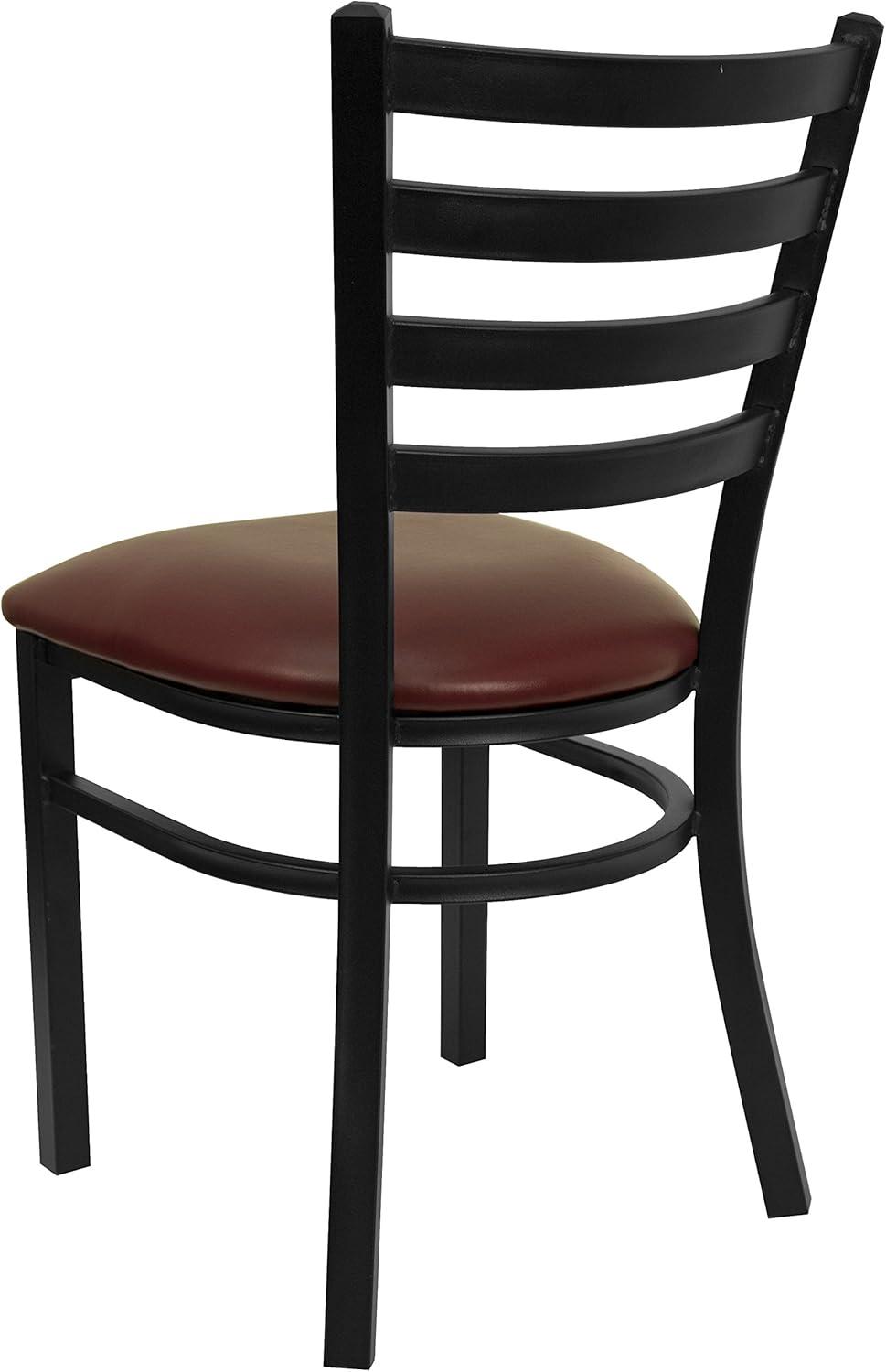 imageFlash Furniture 4 Pk HERCULES Series Black Ladder Back Metal Restaurant Chair Burgundy Vinyl SeatRed