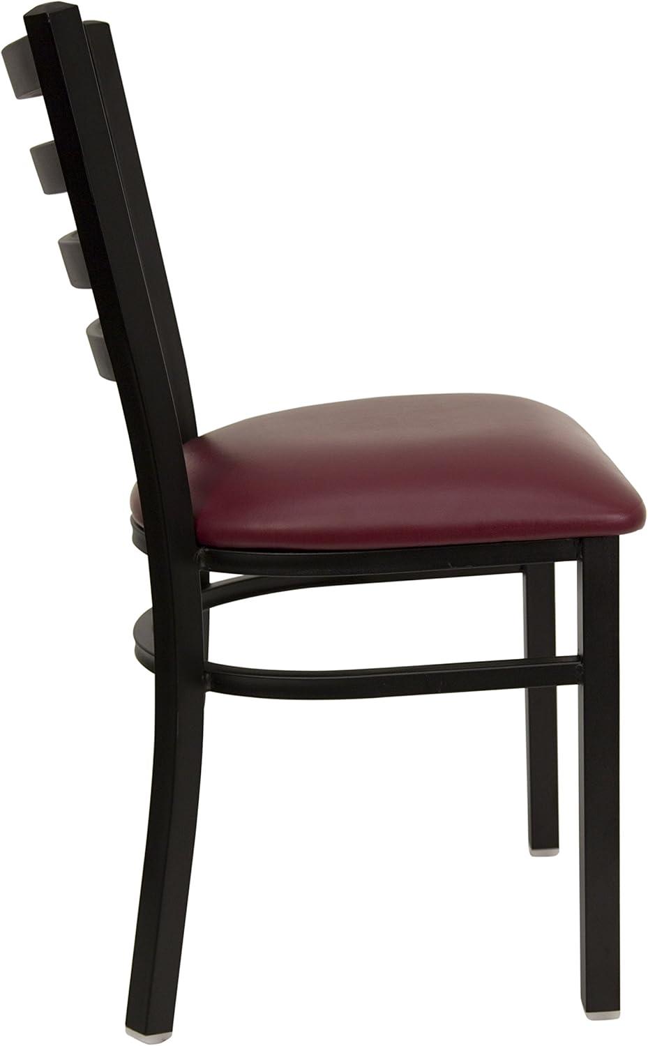 imageFlash Furniture 4 Pk HERCULES Series Black Ladder Back Metal Restaurant Chair Burgundy Vinyl SeatRed