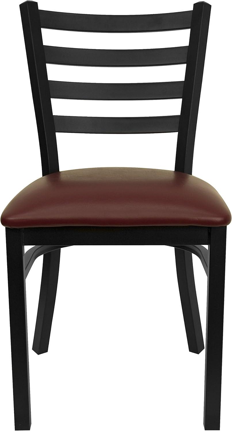 imageFlash Furniture 4 Pk HERCULES Series Black Ladder Back Metal Restaurant Chair Burgundy Vinyl SeatRed