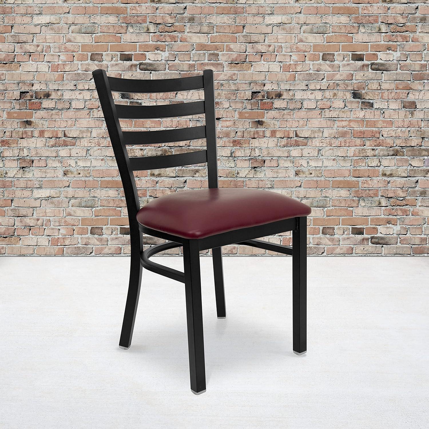 imageFlash Furniture 4 Pk HERCULES Series Black Ladder Back Metal Restaurant Chair Burgundy Vinyl SeatRed