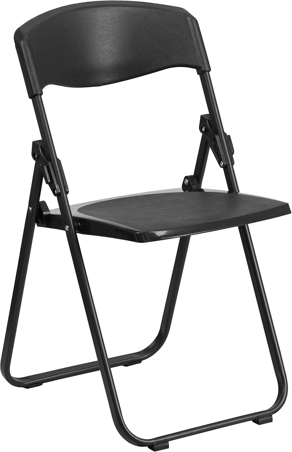 imageFlash Furniture 6 Pack HERCULES Series 500 lb Capacity Heavy Duty Black Plastic Folding Chair with Builtin Ganging BracketsBlack